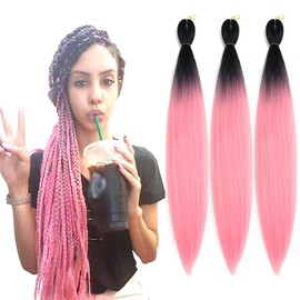 BALINGHAIR Braiding Hair Pre-Stretched Kanekalon High Temperature Synthetic Fiber Braid Hair 28 Inches (Black to Light Pink, 28 Inch (Pack of 3))