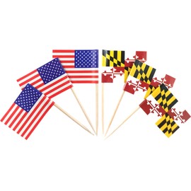 JBCD Maryland Toothpick Flag Small Mini Cupcake Topper Flags,100pcs USA and 100pcs Maryland