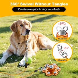 Tivray Dog Tie Out Stake and Cable, 360° Swivel Stake No Tangle, Heavy Duty Tether for Yard with 30 ft Cable, 6 Screw, Dog Runner Holds up to 180 lbs of Pull Force for Outside Camping Yard, Orange