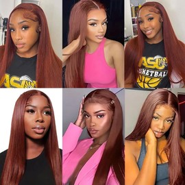 Evaxilc Human Hair Wig 5 x 5 HD Lace Front Wig Human Hair Pre Plucked Glueless Straight Wig Wear And Go Glueless Real Hair Wig Body Wave Lace Wig Human Hair #33 Reddish Brown Wig 20 Inches