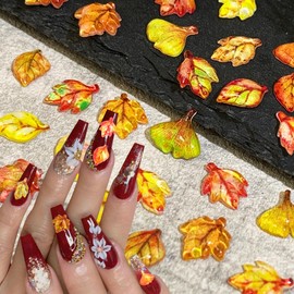 50Pcs Fall Nail Charms 3D Maple Leaf Nail Art Charms Transparent Edge Fallen Leaf Resin Nail Jewelry for Nail Art Mixed Thanksgiving Nail Charms for Women Girls DIY Acrylic Manicure Decorations