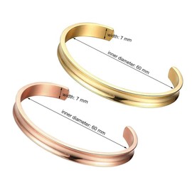 WUSUANED Bland Cuff Stainless Steel Brushed Edges for Women Girls Bracelet Bangle (Gold-tone+Rose-gole tone)