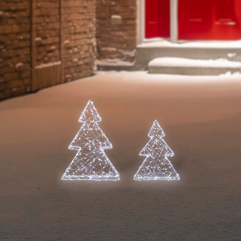 LED Lighted Wire Christmas Tree Decorations - 14" - White