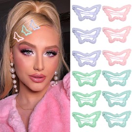 YAEISM 12PCS Butterfly Hair Clips Metal Snap Hair Accessories Non Slip 4 Colors Metal Y2K Hair Barrettes for Women Girls