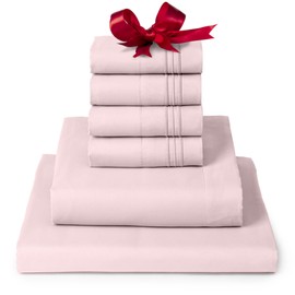 Mellanni King Sheet Set - 6-Piece Iconic Collection Bedding, (Including 4 Pillowcases), 16-Inch Deep Pocket, Easy Care, Extra Soft, Cooling Sheets, Brushed Microfiber - Blush Pink