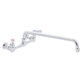 Kitchen Sink No Lead Faucet - DuraSteel 8" Center Wall Mounted Commercial Kitchen Sink Faucet with 14" Swivel Spout - NSF Certified - Dual Lever Handles - Brass Constructed & Chrome Polished