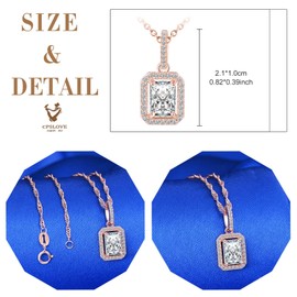 CPSLOVE Fashion Women's 925 Silver Necklace Luxury Square Cubic Zirconia Chains Pendant Elegant Gifts Sparkling Zirconia Party Jewellery Wedding Necklace, Cubic Zirconia