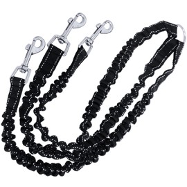 3 Way No-Tangle Triple Coupler Dog Pets Bungee Walking Leash Lead Rope Strap Black