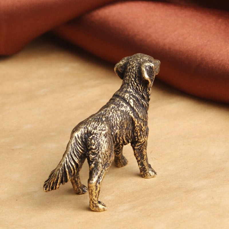 TEAMWILL Brass Mini Golden Retriever Figurine Statue Dog Ornament Animal
