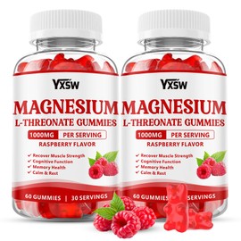 Magnesium L-Threonate Gummies 1000mg, Sugar-Free Magnesium Threonate Supplement for Kids & Adults, for Muscle & Nervous System Support, Raspberry Flavor, 120 Count