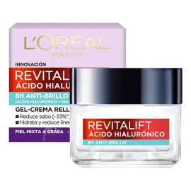 Gel Crema L'oréal Paris Ácido Hialurónico Anti Brillo, 50g