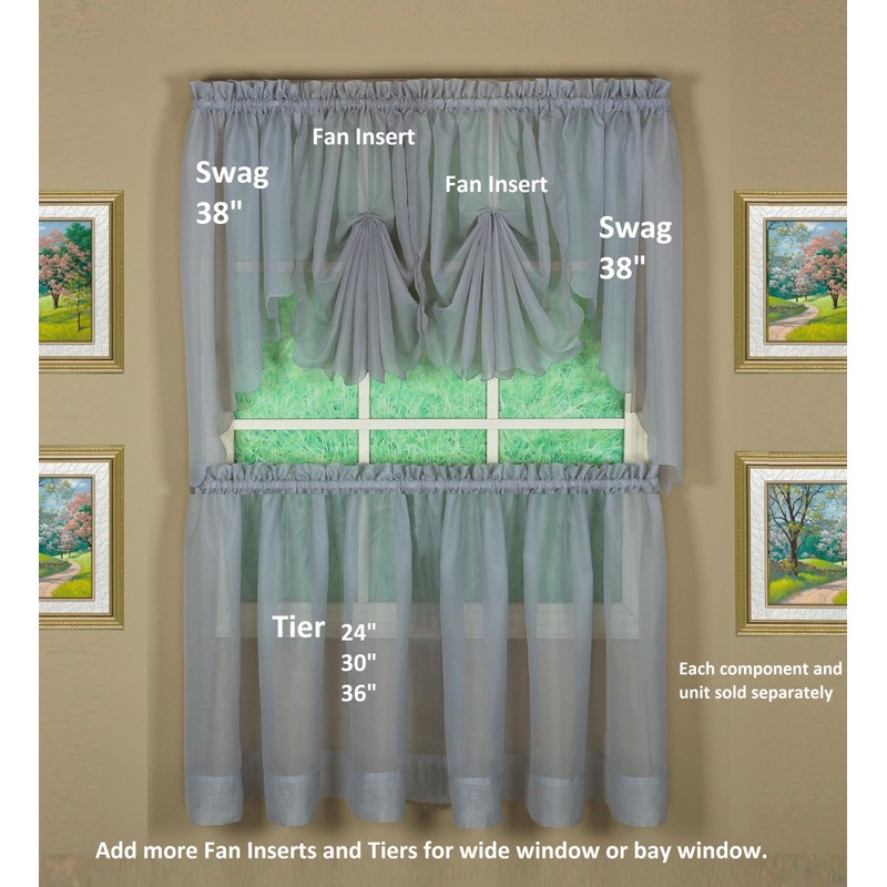 Today's Curtain Emelia Original Voile Fan Insert, Grey, 30" W
