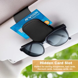 JOYIT Pack of 2 Glasses Holders for Car Sun Visor, Genuine Leather Sunglasses Holder, Magnetic Glasses Holder, Universal Glasses Holder Car, Ticket Card Clip