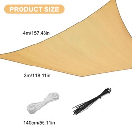 ZONJIE Sun Sail, Rectangular Sun Sail 3x4 m Waterproof Balcony Awning Without Drilling, Thickening Sun Protection with Eyelets and Mounting Ropes for Balcony Garden and Patio