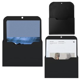 Pack of 3 Magnetic File Holder, 3 Sizes, Magnetic Paper Holder, Document Holder, Hanging File Organiser, Office Supplies Storage, Pen Holder, for Whiteboards, Home, Black (S/M/L)