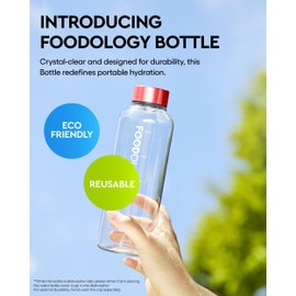 FOODOLOGY Bottle for Drink Mix (Red, 16.9fl oz) - Leak Proof, Lightweight, Durable Sports Water Bottle. Reusable for Gym, Outdoor, Travel. BPA Free, Clear Beverage Container with Marker