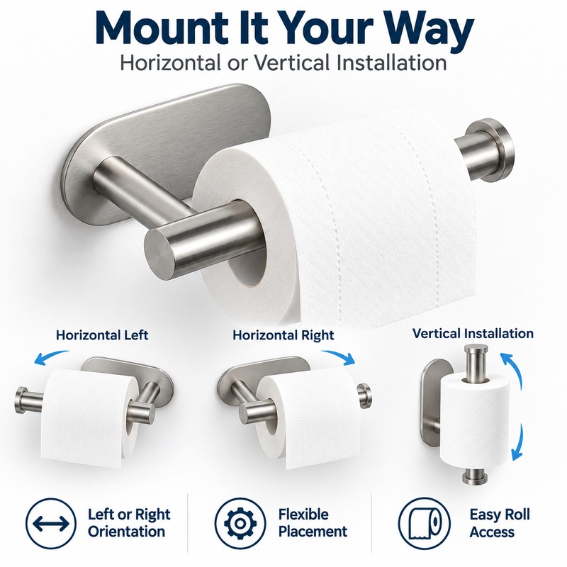 304 Stainless Steel Toilet Paper Holder – Self-Adhesive Wall-Mounted Roll