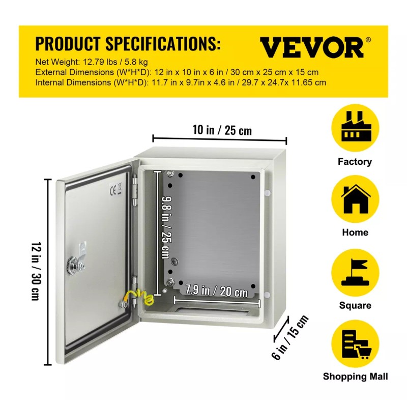 Vevor Gabinete Eléctrica De Acero Al Carbono De 30x25x15cm