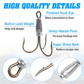 Sagging Hooks Snagging Weighted Treble Hooks,5pcs Weighted Treble Fishing Hook Large Bunker Snag Hook for Saltwater Freshwater Bass Trout Salmon 1.02oz 1.4oz 1.9oz 2.8oz (14/0_2.8oz_5pcs)