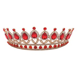 Vofler Queen Tiara Red Crystal Crown for Women Wedding Hair Accessories Bride Bride Princess Prom Costume Party with Combs Luxurious and Eye-catching, Shell
