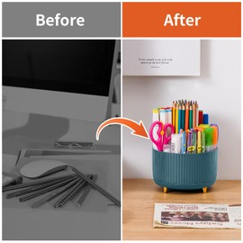 Marbrasse Desk Organiser,360-Degree Rotating Pen Holder for Desk,Desk Organisers and Accessories with 5 Compartments Pencil Organiser, Organisers Storage Box Caddy for Office,Home(Dark Green)