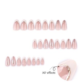 24Pcs Press on Nails Short Almond with Butterfly Gold Trim Design-LINMEIZAI Fake Nails Press ons Nail Tips Glue on Nails Full Cover Acrylic Nail Kit False Nails Stickers Nail Art for Women Manicure