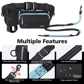 Tivray Hands Free Dog Leash 2 Dogs, Adjustable Waist Leash for Dog Walking with Dual Bungees Padded Handle, Shock Absorbing Hands Free Leash for Small Medium-Sized Dogs Outdoor Activities, Black+Blue