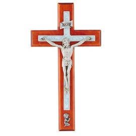 Trinity Church Supply Crucifix with Baby Boy Blue Epoxy cross Wall Hanging Religious Home Living Room Decor, 8 Inch Height