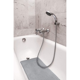 Splash Home with 58 Strong Suction Cups Soft Bathtub Mats Non-Slip Mildew Resistant Extra Long Machine-Washable, 17" x 36", Silver