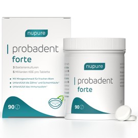 Nupure® Probadent Forte - Oral Microbiome Lozenges with 3 Lactic Acid Bacteria Strains, Vitamin D3 and Biotin, Peppermint Flavour, Fresh Breath and Oral Hygiene, Sugar-Free, 90 Lozenges