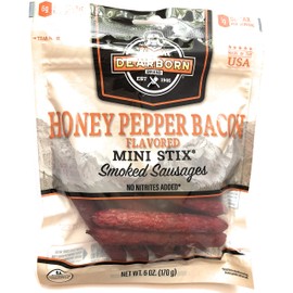 Dearborn Brand Smoked Pork Sausage Mini Stix Snack Sticks, 6 oz Bag (Honey Pepper Bacon)