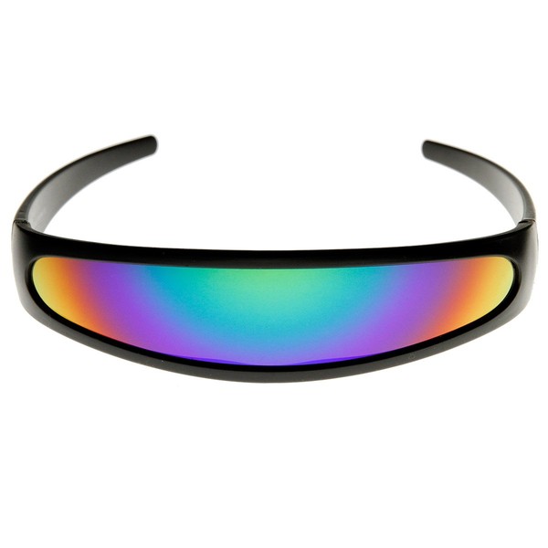 Futuristic Narrow Cyclops Color Mirrored Lens Visor Sunglasses (Black Midnight)