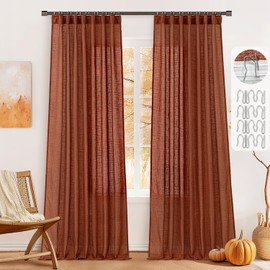 MIULEE Burnt Orange Linen Curtains 84 Inches Long 2 Panels for Bedroom Living Room, Pleat Tape with Hooks Soft Linen Textured Window Drapes Semi Sheer Light Filtering Terracotta Rust Boho Fall Autumn