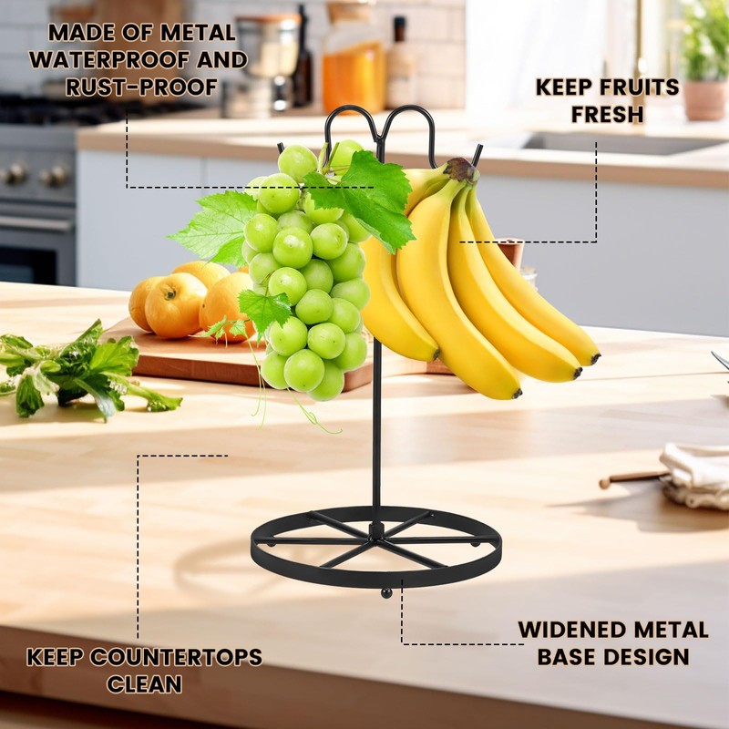 Banana Holder Stand,Stable Banana Holder with Hook &Wider Base,Rust-Proof Metal