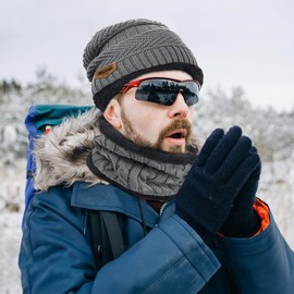 Udbrud Winter Hat Men Women and Tube Scarf Touchscreen Gloves Set 3 in 1 Winter Warm Beanie Hat Scarf Set Men Women Winter Gloves for Men and Women, blue