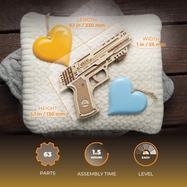 Ugears 70047 Wolf-01 Rubber Band Pistol Wooden Model Kit Safe and Environmentally Friendly Wooden Model Kit One Size