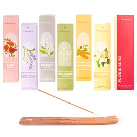 Folkulture Incense Sticks | Set of 6 (120) Insence-sticks With Incense Holder for Relaxation | Jasmine, Chamomile, Sandalwood Incenses | Organic, Slow Burning Rose & Lavender Inscents for Home