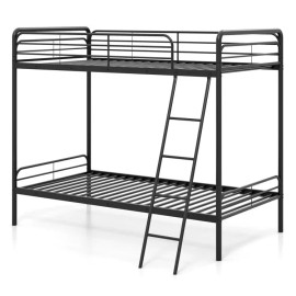 Unbranded Twin Over Twin Size Metal Bunk Bed W/ Ladder Heavy Duty Bedroom Metal Child Bed