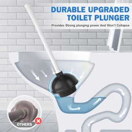 Toilet Plunger and Brush, Bowl Brush and Heavy Duty Toilet Plunger Set with Ventilated Holder, 2-in-1 Bathroom Cleaning Combo with Modern Caddy Stand for 5.7-inch Toilet Drain(White, 2 Set)