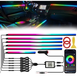 Acrylic Interior Car LED Lights with Wireless APP 6 in 1,Ambient Lighting Kits Fiber Optic Strip LEDs,16 Million Colors Music&DIY Function, Car Decorations Interior Accessories Gifts for Women Men
