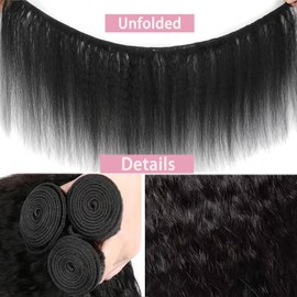 Kinky Straight Bundles Human Hair 24 Inch Yaki Straight Bundles Real Human Hair 100% Unprocessed Brazilian Deals Kinkycurly Hair Extensions Single Bundle, Style Keep Texture Silky Soft Natural Black