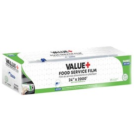 VALUE + Foodservice Clear Plastic Wrap Film (24 in x 2000 ft), Cling Film with Slide Cutter, Food Wrap Roll, Commercial Grade, Great for Sealing & Storage, Ideal for Home Use & Food Service Industry