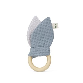 GRÜNSPECHT Gripping Ring with Fabric Ears, Wooden Ring with Washable Fabric Ears Made of 100% Cotton, for Sensing and Touch, Gift Toy Baby, Petrol (571-V3)