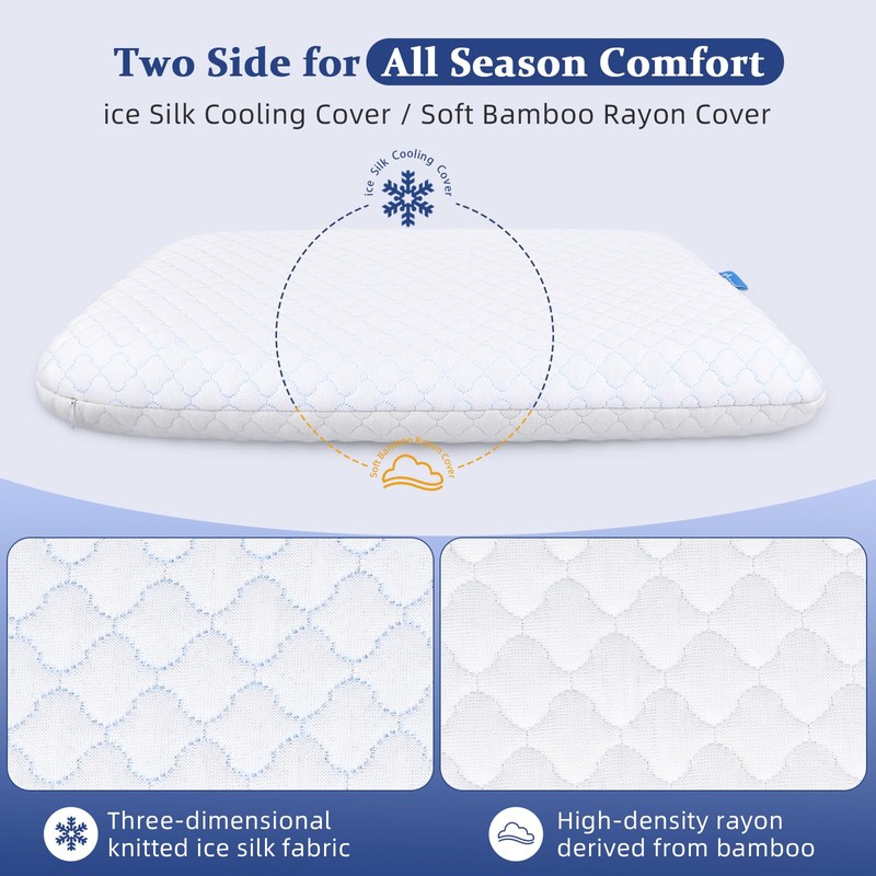SofGlowly Ultra Thin Flat Pillows for Sleeping, Cooling Memory Foam