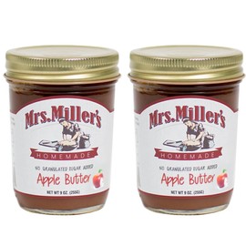 Mrs. Miller's Amish Homemade Apple Butter No Granulated Sugar Added Jam 9 Ounces - Pack of 2 (No Corn Sugar)