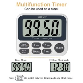 XREXS Digital Kitchen Timer, Magnetic Countdown Up Cooking Timer Clock with Large LCD Display, Adjustable Volume, Loud Alarm & Strong Magnet Classroom Timer for Teachers (Batteries Included)