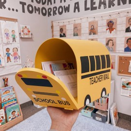 Teacher Mailbox Classroom Mailbox - Back to School Gift, Metal Student Letter Drop Mail Box, Fun School Bus Classroom Supplies Teacher Must-Have for Organizer Student-Teacher Communication