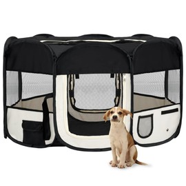 Gecheer Foldable Dog Playpen with Carrying Bag Black 57.1"x57.1"x24"