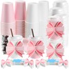 Jingmore 50 Sets Pink Bow Coffee Cups Bow Coquette Disposable