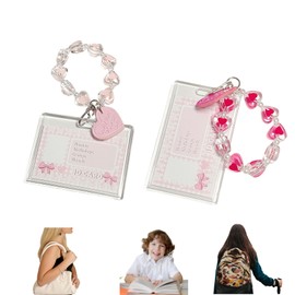 Acrylic Photo Card Holder with Crystal Charm, 2 Pieces Acrylic Kpop Photocard Holder Crystal Love 3 Inch Credit ID Badge Holder Bank Card Keychain Cute Girl's Bus Card Student Card Pendant Keychain